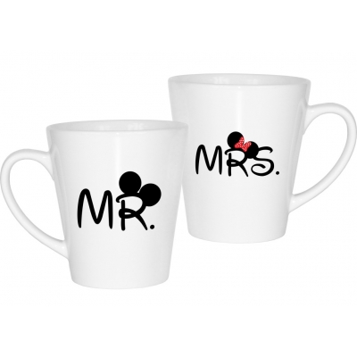 Kubki latte na walentynki dla par zakochanych komplet 2 sztuki Mr Mickey Mrs Mickey